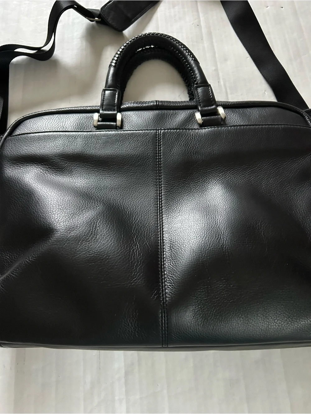 Kenneth Cole Black Leather Men's Laptop Briefcase with Detachable Strap